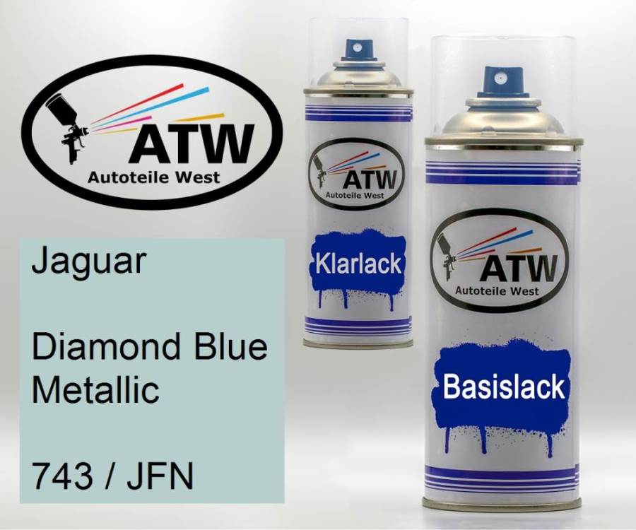 Jaguar, Diamond Blue Metallic, 743 / JFN: 400ml Sprühdose + 400ml Klarlack - Set, von ATW Autoteile West.